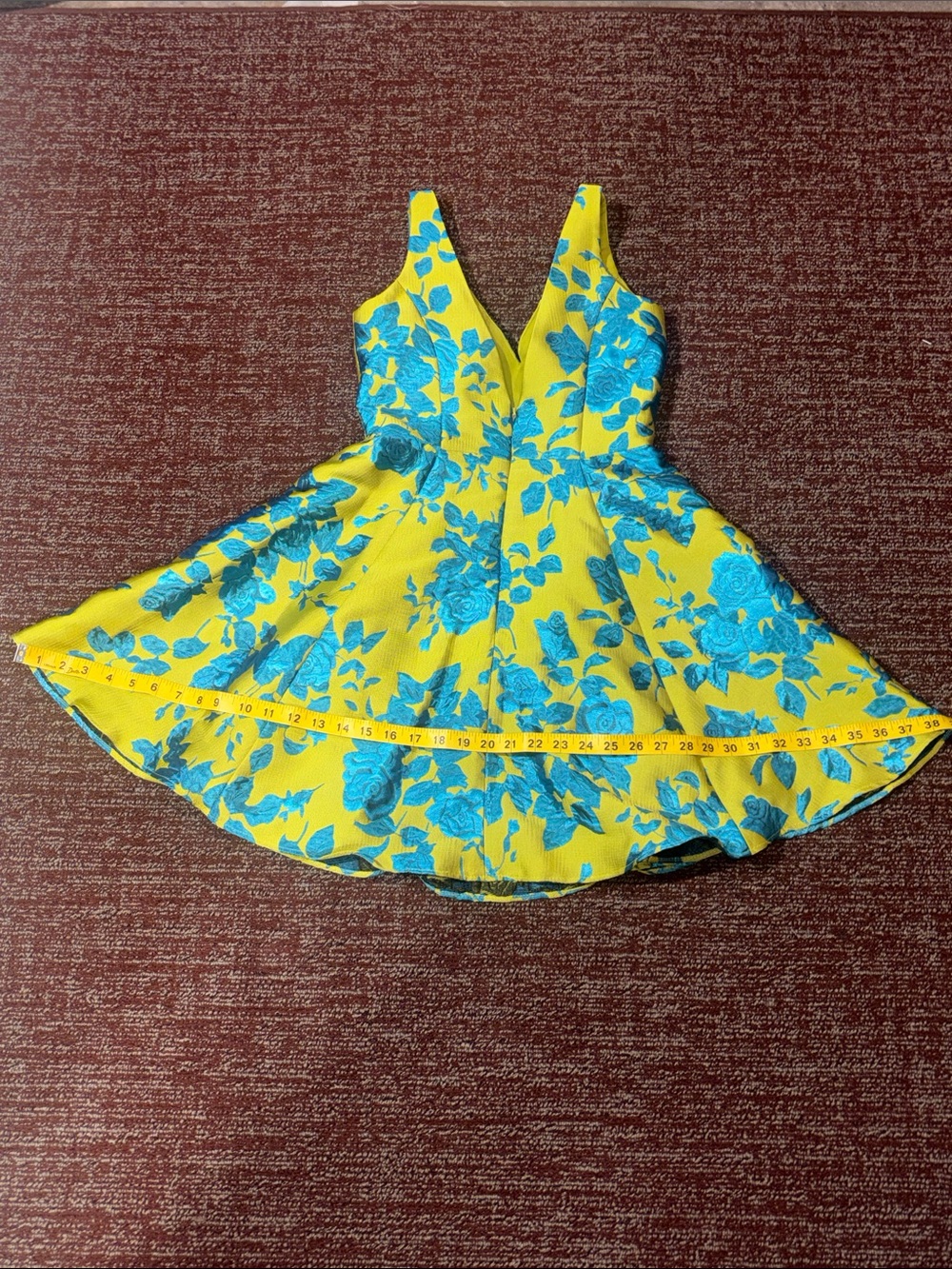 Ieena dress deep v low back skater skirt damask chartreuse pleated full skirt 2 - Picture 12 of 12